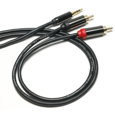 Cavo audio digitale RCA placcato guscio in metallo nero copertura in PVC 3,5 mm lunghezza 1,25 m connettore dorato per audio per auto