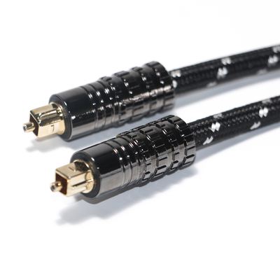 Cavo audio ottico digitale Toslink OD5.0 corda lavorata a maglia placcata con guscio strutturato nero per soundbar amplificatore 1.5M 3M 5M