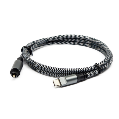 Cable audio digitale Toslink con tipo-C maschio con guscio nero e connettori dorati per un suono cristallino