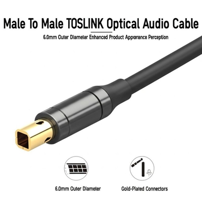 Maschio a maschio TOSLINK Cavo audio ottico di 6,0 mm di diametro esterno Appearance del prodotto migliorato Percezione connettori dorati